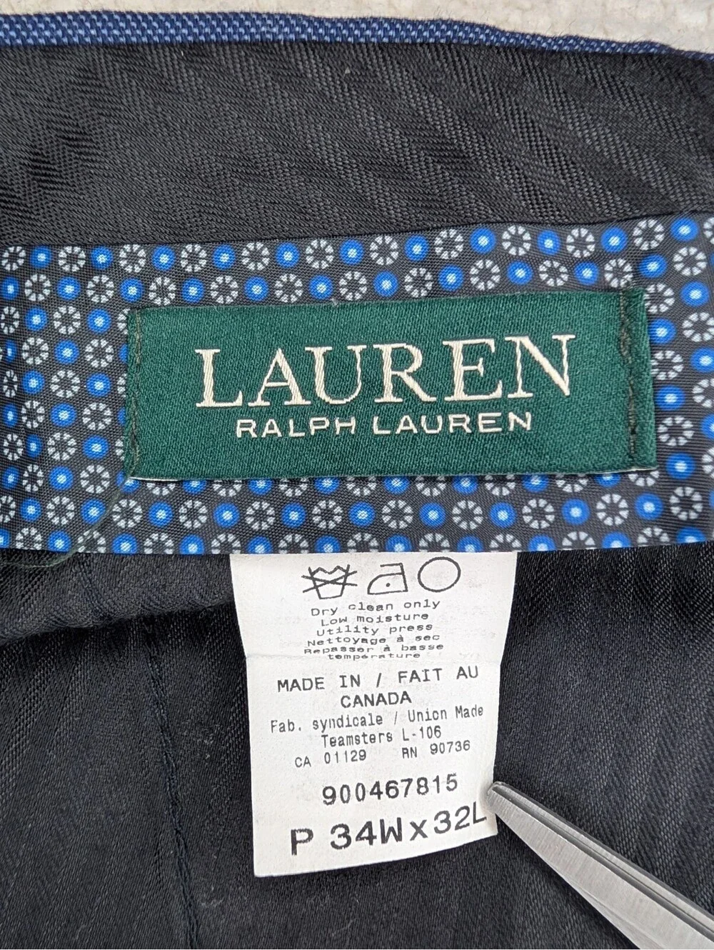 Lauren Ralph Lauren Mens Navy Blue Wool Blend Dress Pants Light Stretch 34x32
